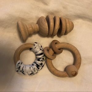 Wooden baby toys rattle teething ring